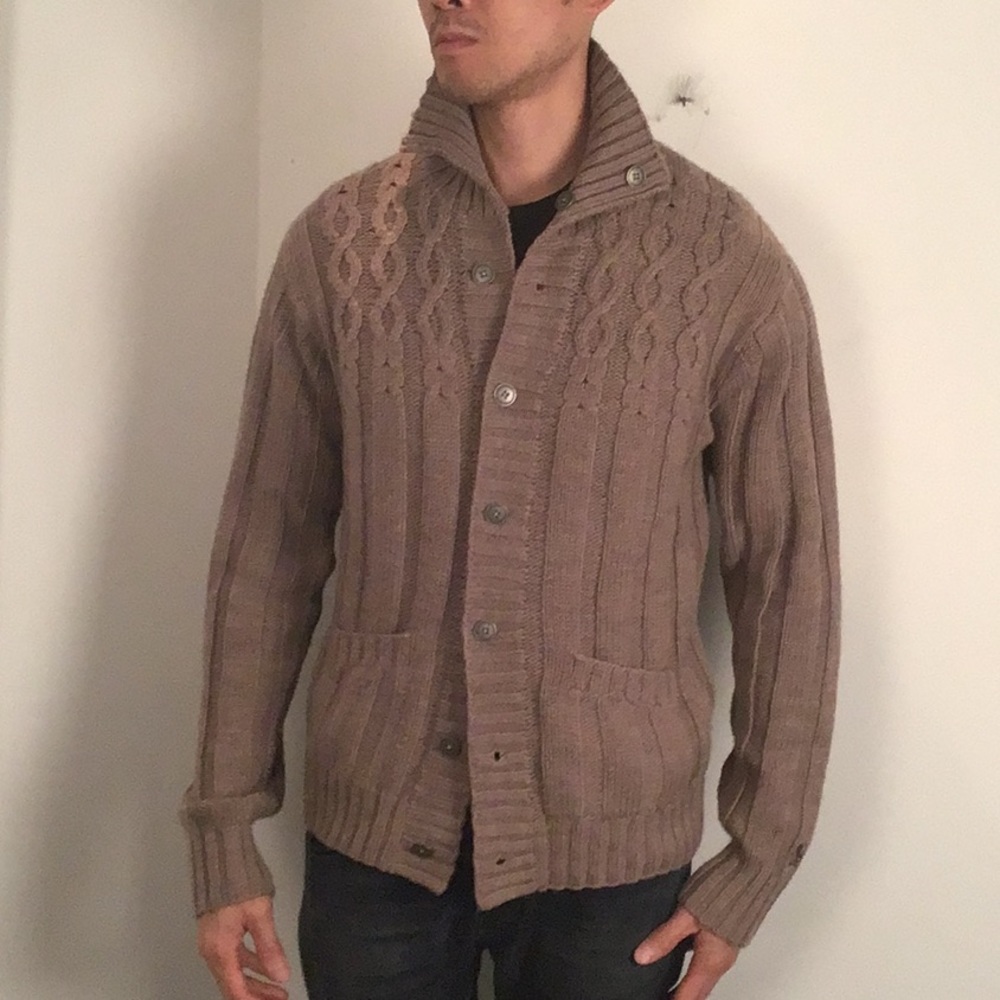 NWT Original Penguin cable knit cardigan sweater. Tan color. Size L